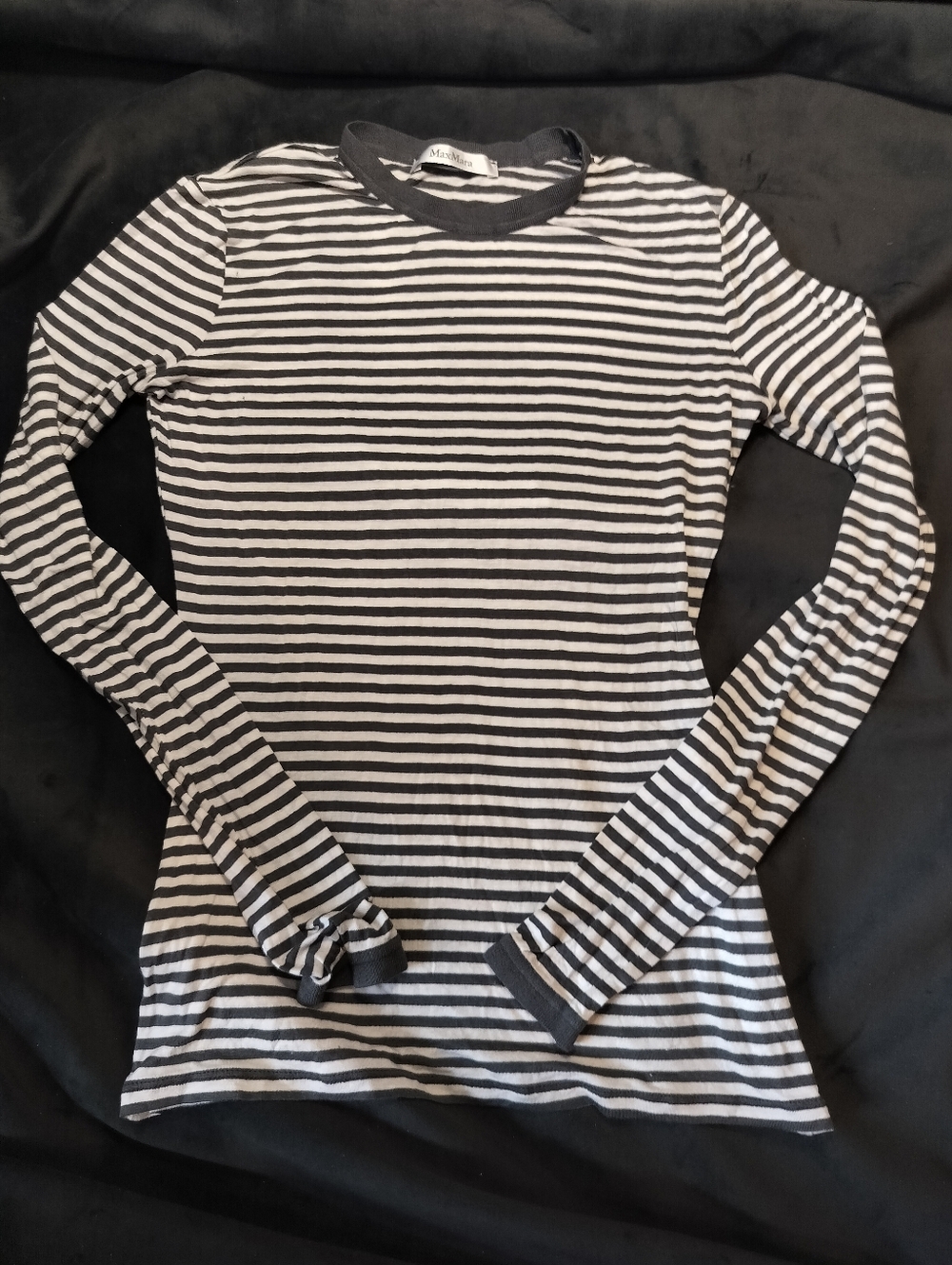EUC Max Mara Dark Grey & White Thin Striped Long Sleeve Jersey Knit Top - XS